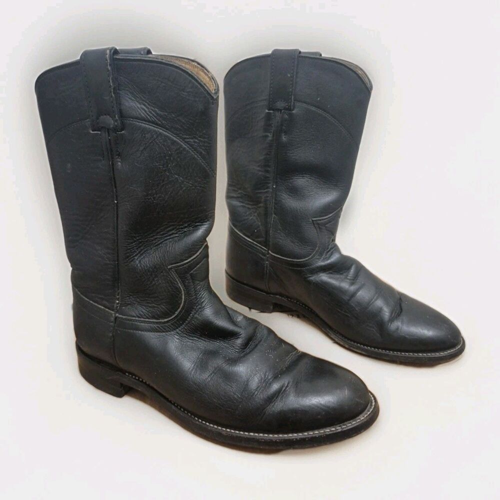 Justin L3703 Ladies Classic Roper Cowboy Western Boots Black Cowhide Size 6.5C